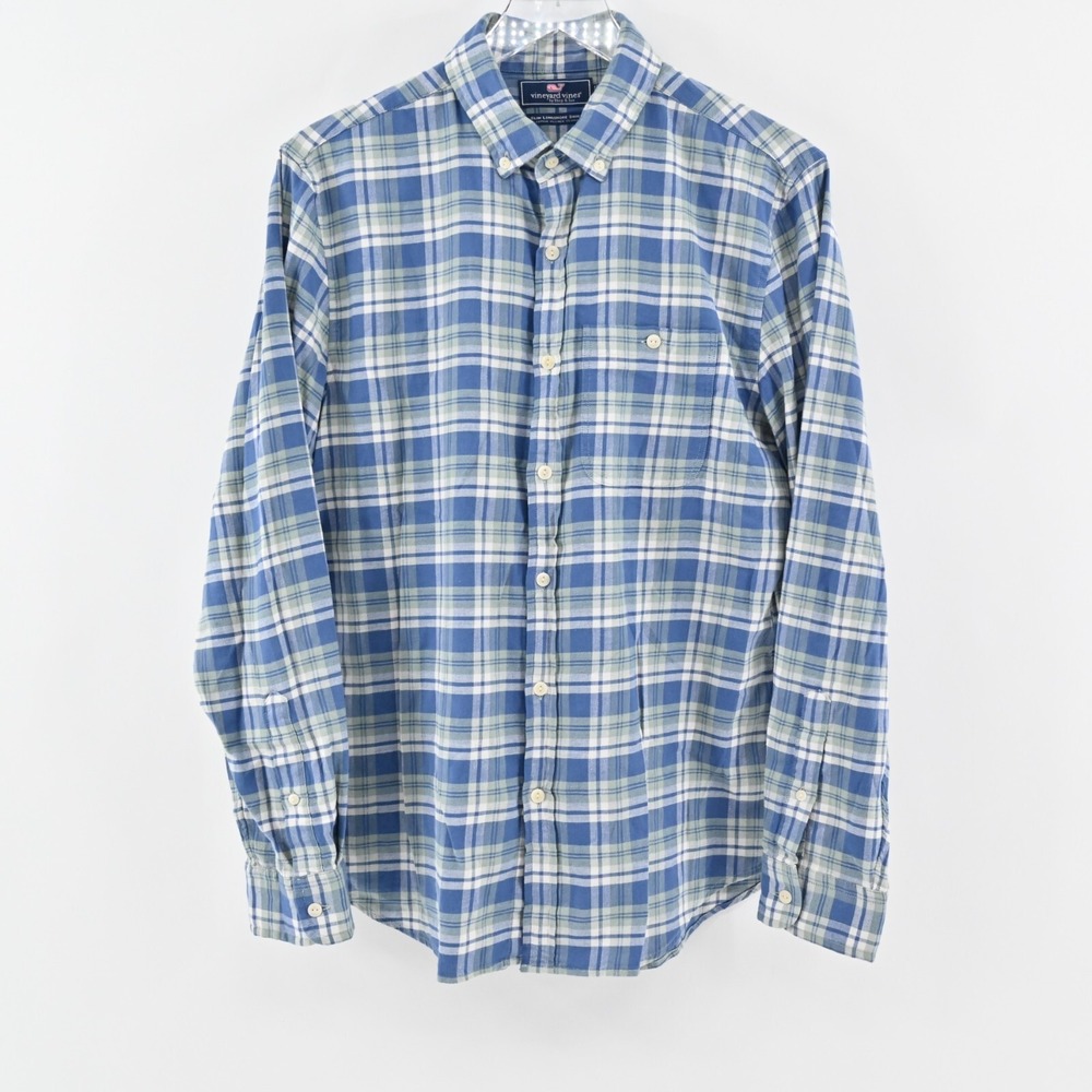 VINEYARD VINES Mens Plaid Shirt Size M Slim Longshore Blue Green Button Casual